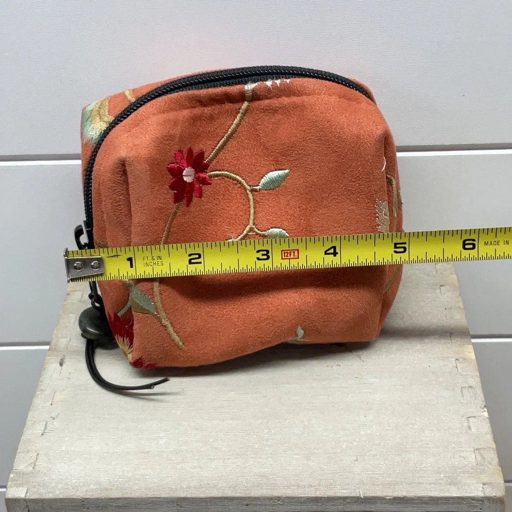 Sally Spicer San Francisco Burnt Orange Floral Embroidered Faux Suede Pouch Bag